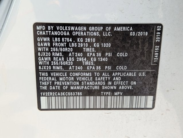 2019 Volkswagen Atlas 3.6L V6 SEL