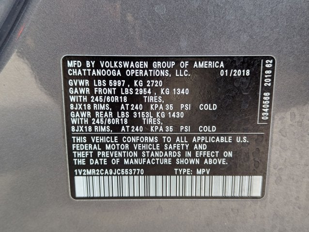 2018 Volkswagen Atlas 3.6L V6 SEL