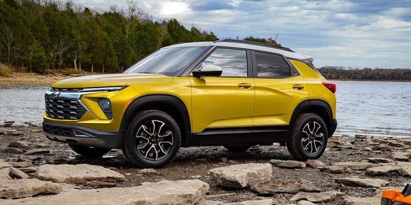 2025 Chevy Trailblazer parked on rocky terrain.